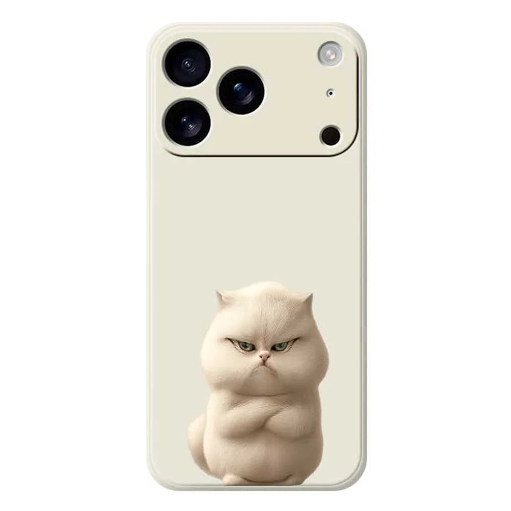 For iPhone 18 Pro / 17 Pro Case Angry Cat Pattern Printing Straight Edge TPU Phone Back Cover - Beige - 1