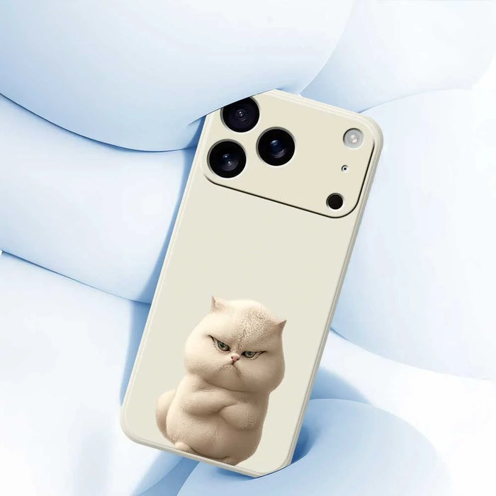 For iPhone 18 Pro / 17 Pro Case Angry Cat Pattern Printing Straight Edge TPU Phone Back Cover - Beige - 5