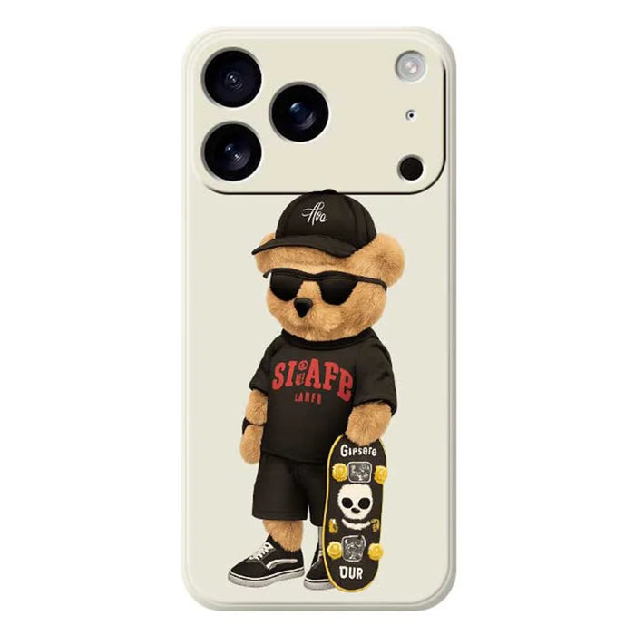 For iPhone 18 Pro / 17 Pro Case Cool Bear Pattern Printing Straight Edge TPU Phone Back Cover - Beige - 1