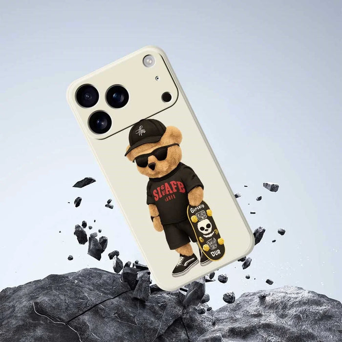 For iPhone 18 Pro / 17 Pro Case Cool Bear Pattern Printing Straight Edge TPU Phone Back Cover - Beige - 7