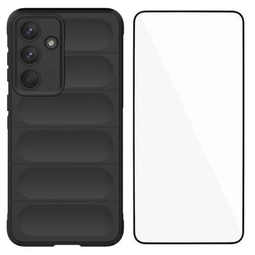 WANLONFENG For Samsung Galaxy S25 FE TPU Case  HD Series Anti Slip Phone Cover with Tempered Glass - Black - 1