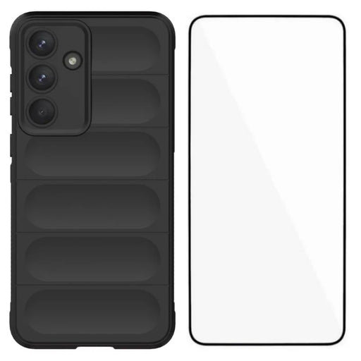 WANLONFENG For Samsung Galaxy S25 FE TPU Case  HD Series Anti Slip Phone Cover with Tempered Glass - Black - 1