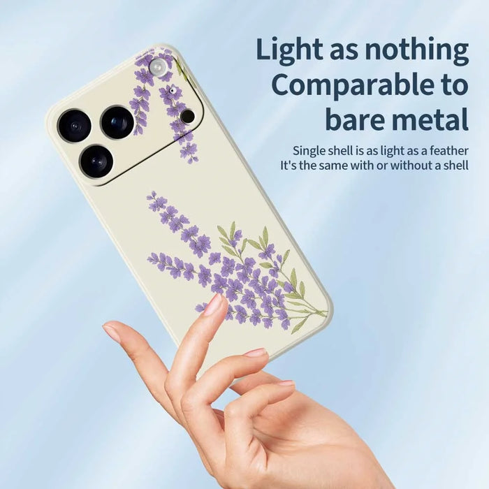 For iPhone 18 Pro / 17 Pro Case Lavender Pattern Printing Straight Edge TPU Phone Back Cover - Beige - 4