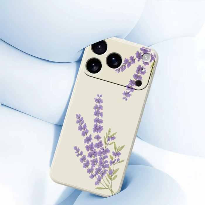 For iPhone 18 Pro / 17 Pro Case Lavender Pattern Printing Straight Edge TPU Phone Back Cover - Beige - 5
