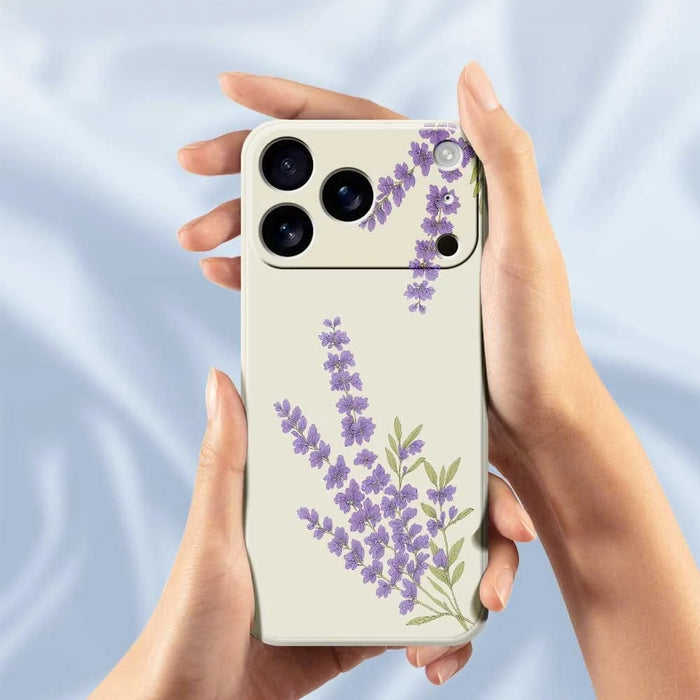 For iPhone 18 Pro / 17 Pro Case Lavender Pattern Printing Straight Edge TPU Phone Back Cover - Beige - 6