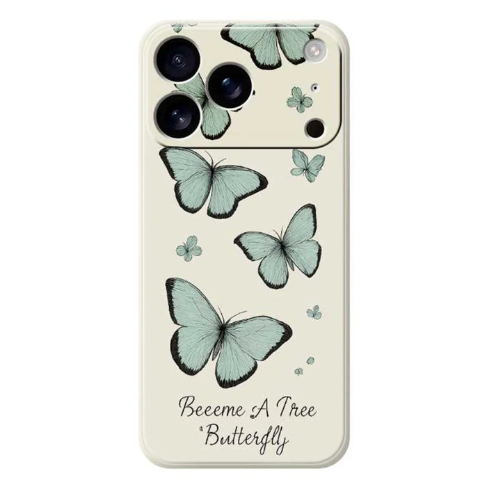 For iPhone 18 Pro / 17 Pro Case Green Butterfly Pattern Printing Straight Edge TPU Phone Back Cover - Beige - 1
