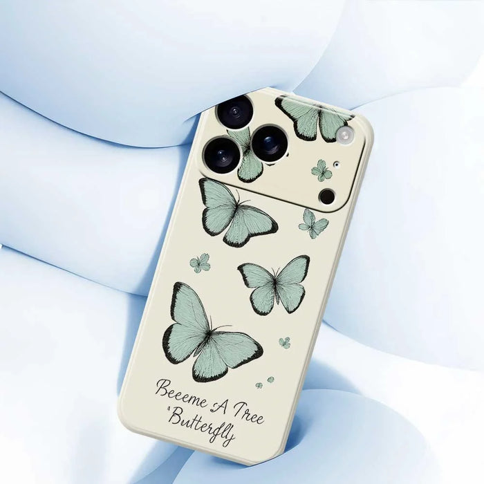 For iPhone 18 Pro / 17 Pro Case Green Butterfly Pattern Printing Straight Edge TPU Phone Back Cover - Beige - 5