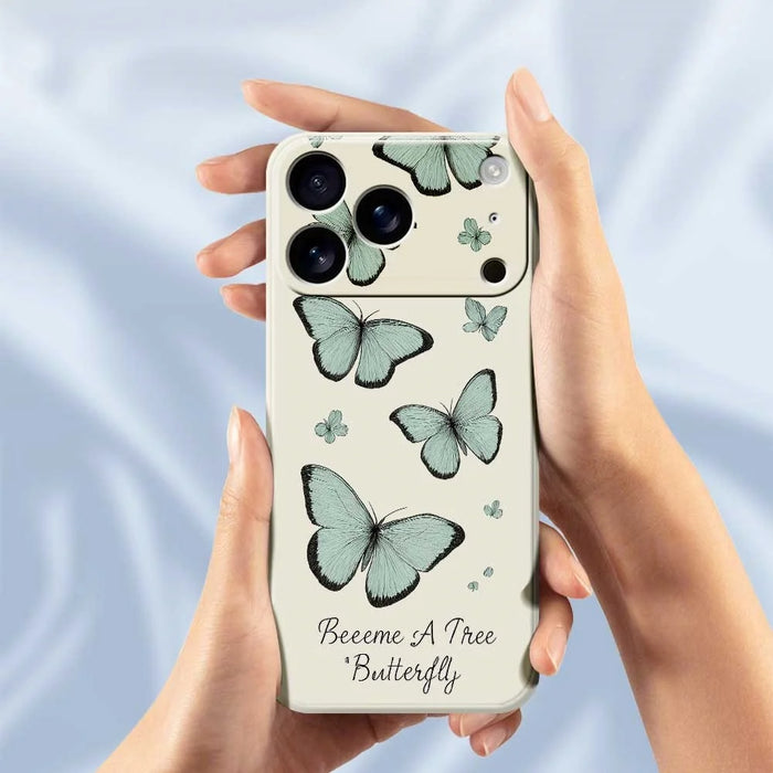 For iPhone 18 Pro / 17 Pro Case Green Butterfly Pattern Printing Straight Edge TPU Phone Back Cover - Beige - 6