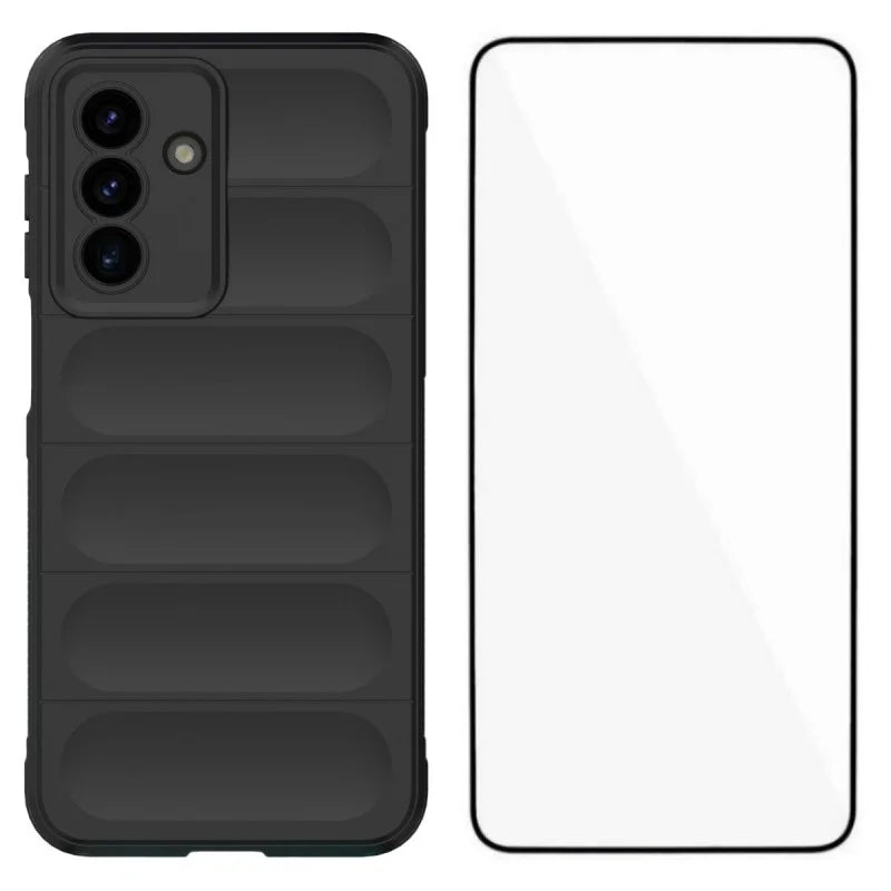 WANLONFENG For Samsung Galaxy A17 5G / A17 4G TPU Case  HD Series Anti Slip Phone Cover with Tempered Glass - Black - 1