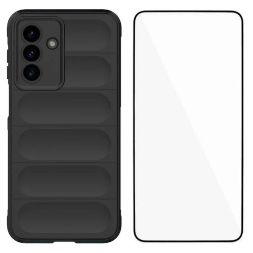 WANLONFENG For Samsung Galaxy A17 5G / A17 4G TPU Case  HD Series Anti Slip Phone Cover with Tempered Glass - Black - 1