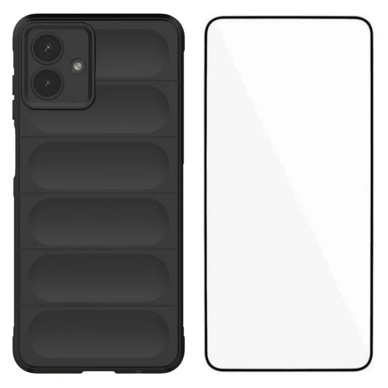 WANLONFENG For Samsung Galaxy A08 4G / A07 4G TPU Case  HD Series Anti Slip Phone Cover with Tempered Glass - Black - 1