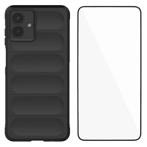 WANLONFENG For Samsung Galaxy A08 4G / A07 4G TPU Case  HD Series Anti Slip Phone Cover with Tempered Glass - Black - 1