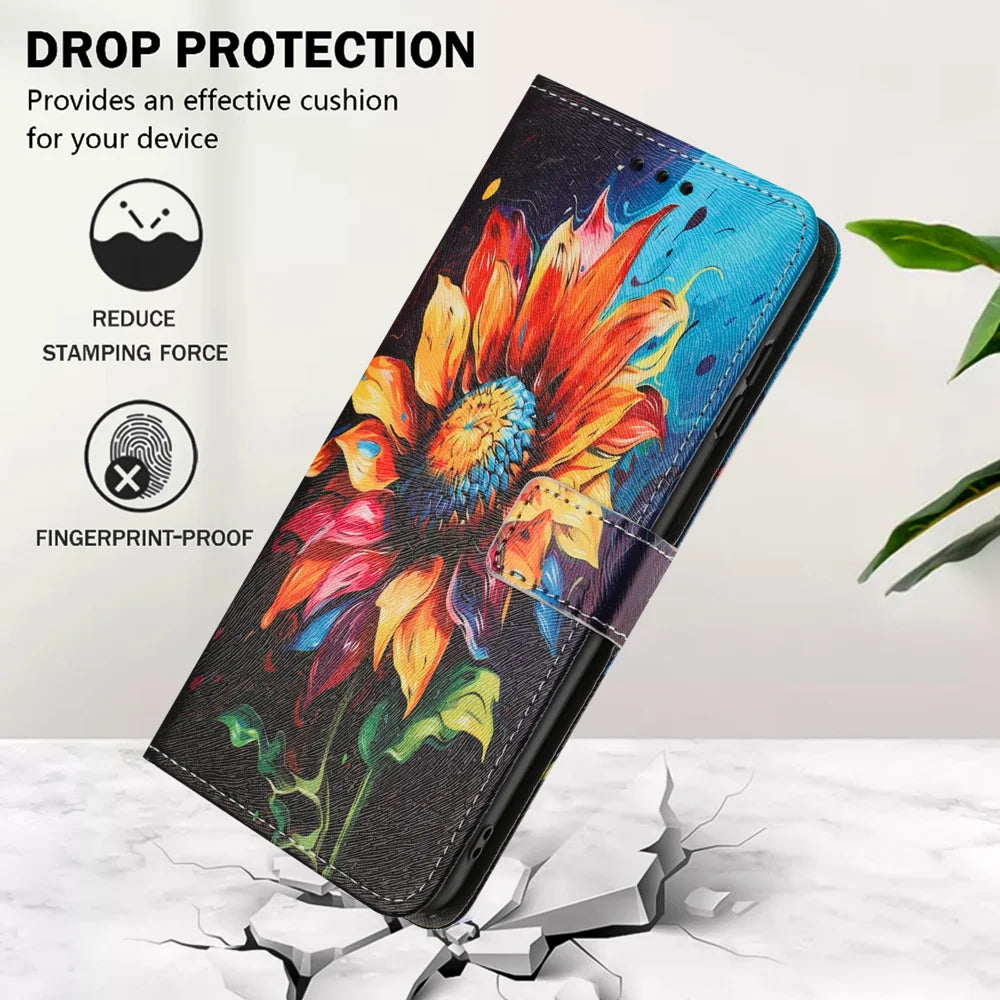 For iPhone Air Wallet Case Pattern Printing PU Leather Phone Cover with Lanyard - Sunflower - 6