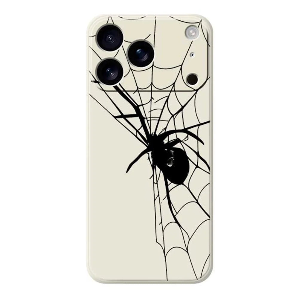For iPhone 18 Pro / 17 Pro Case Spider Pattern Printing Straight Edge TPU Phone Back Cover - Beige - 1