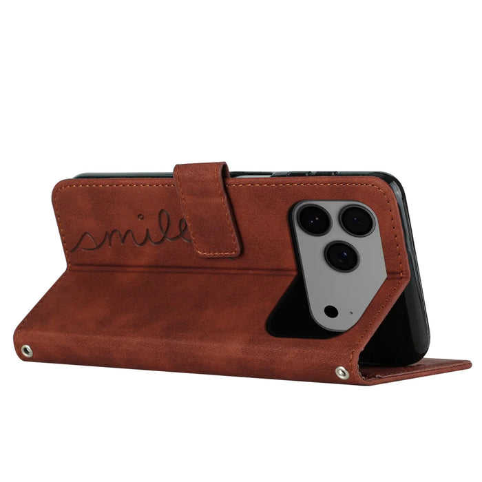 For iPhone 18 Pro Max / 17 Pro Max Stand Case PU Leather Phone Cover Imprinted Heart Pattern - Brown - 4