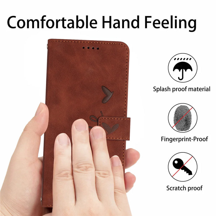 For iPhone 18 Pro Max / 17 Pro Max Stand Case PU Leather Phone Cover Imprinted Heart Pattern - Brown - 7