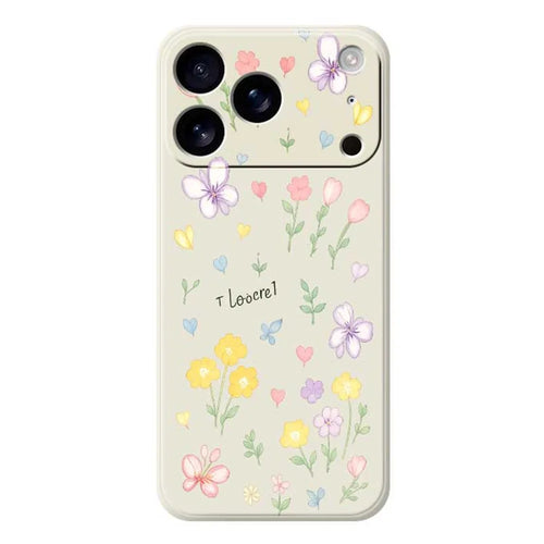 For iPhone 18 Pro / 17 Pro Case Small Flowers Pattern Printing Straight Edge TPU Phone Back Cover - Beige - 1