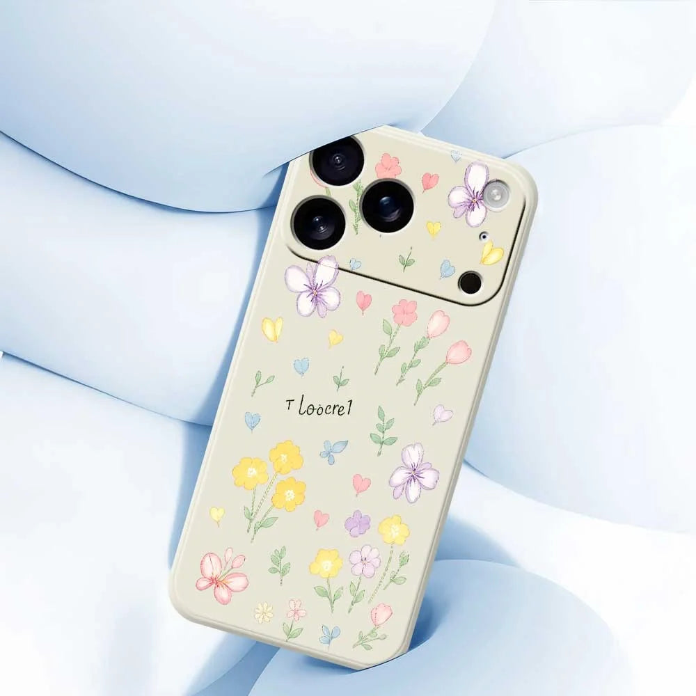 For iPhone 18 Pro / 17 Pro Case Small Flowers Pattern Printing Straight Edge TPU Phone Back Cover - Beige - 5