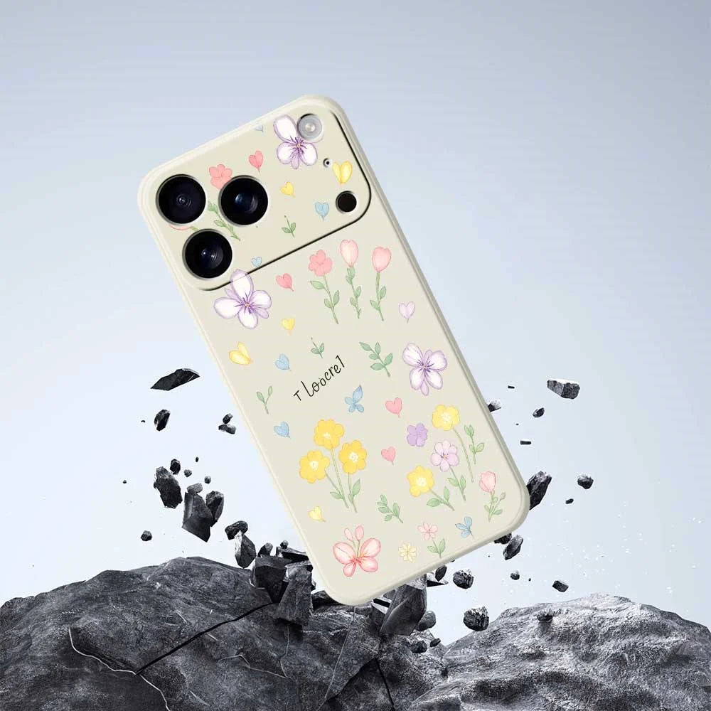 For iPhone 18 Pro / 17 Pro Case Small Flowers Pattern Printing Straight Edge TPU Phone Back Cover - Beige - 7