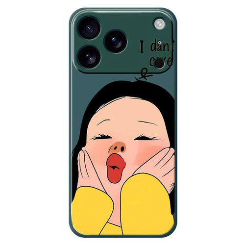For iPhone 18 Pro / 17 Pro Case Girl Holding Face Pattern Printing Straight Edge TPU Phone Back Cover - Green - 1