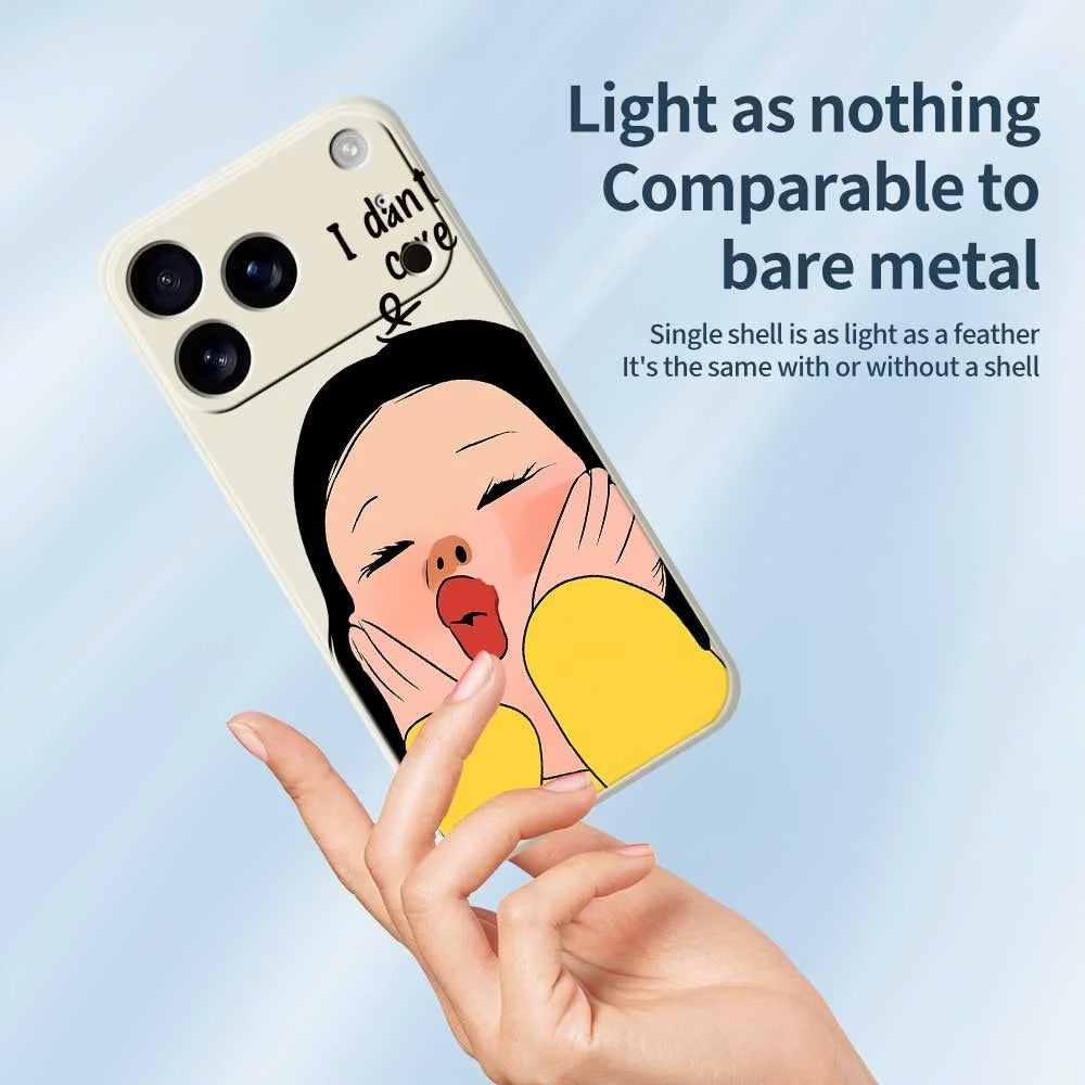 For iPhone 18 Pro / 17 Pro Case Girl Holding Face Pattern Printing Straight Edge TPU Phone Back Cover - Green - 3