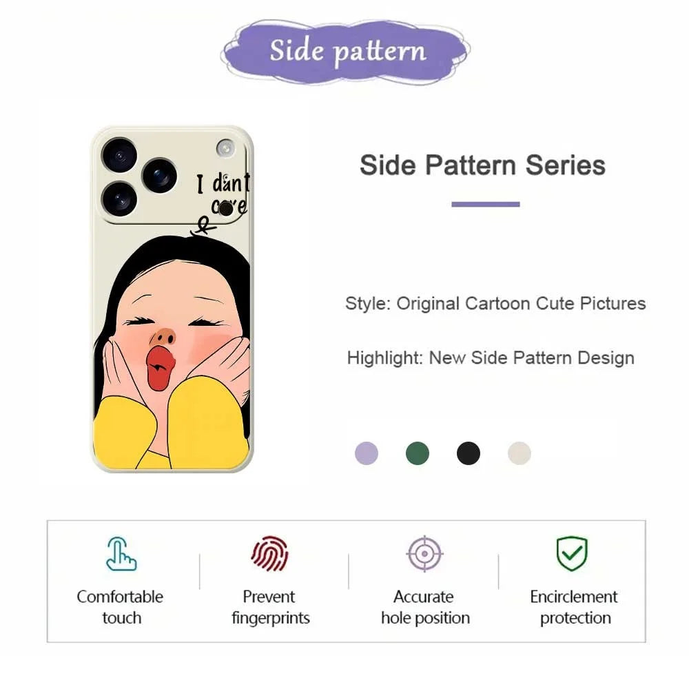 For iPhone 18 Pro / 17 Pro Case Girl Holding Face Pattern Printing Straight Edge TPU Phone Back Cover - Green - 7