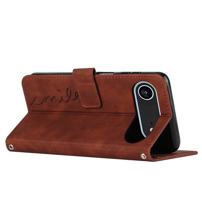 For iPhone Air Stand Case PU Leather Phone Cover Imprinted Heart Pattern - Brown - 4