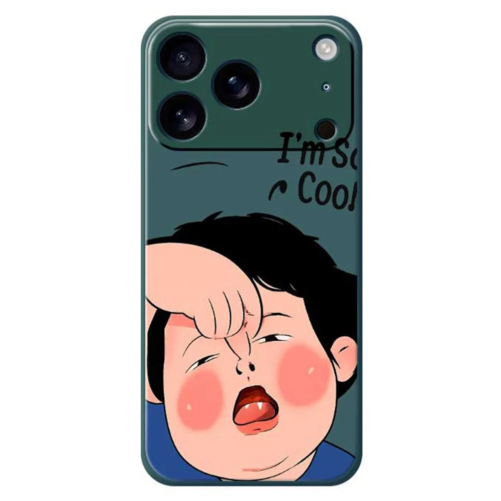 For iPhone 18 Pro / 17 Pro Case Make Faces Kid Pattern Printing Straight Edge TPU Phone Back Cover - Green - 1
