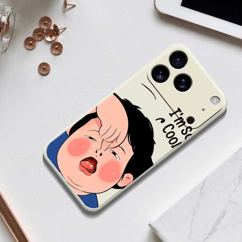 For iPhone 18 Pro / 17 Pro Case Make Faces Kid Pattern Printing Straight Edge TPU Phone Back Cover - Green - 6