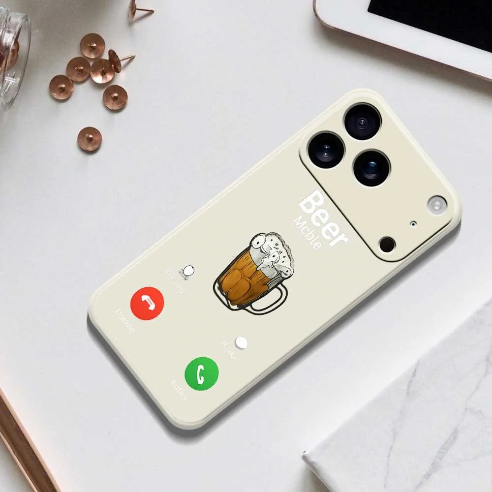For iPhone 18 Pro / 17 Pro Case Beer Pattern Printing Straight Edge TPU Phone Back Cover - Beige - 6