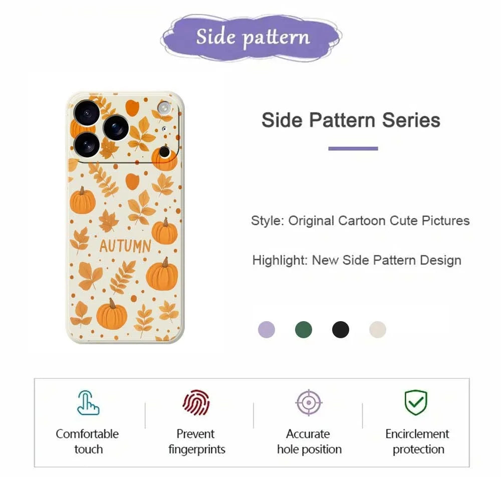 For iPhone 18 Pro / 17 Pro Case Autumn Theme Pattern Printing Straight Edge TPU Phone Back Cover - Black - 7