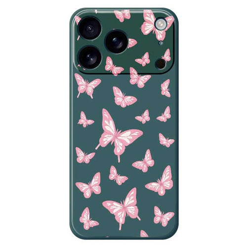 For iPhone 18 Pro / 17 Pro Case Pink Butterflies Pattern Printing Straight Edge TPU Phone Back Cover - Green - 1