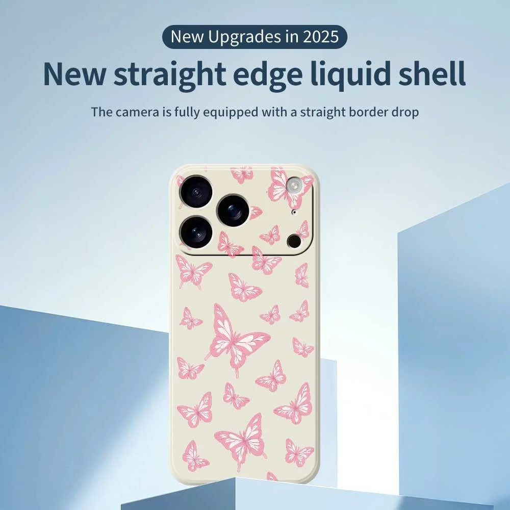 For iPhone 18 Pro / 17 Pro Case Pink Butterflies Pattern Printing Straight Edge TPU Phone Back Cover - Green - 2