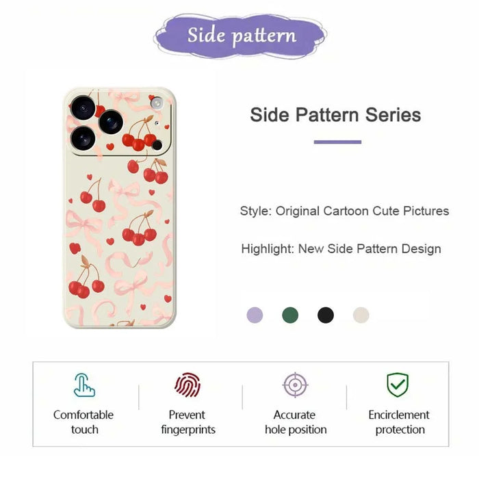 For iPhone 18 Pro / 17 Pro Case Big Bow Cherry Pattern Printing Straight Edge TPU Phone Back Cover - Green - 7