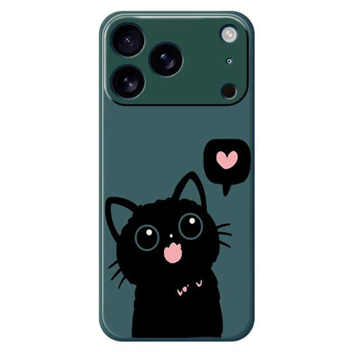 For iPhone 18 Pro / 17 Pro Case Love Black Cat Pattern Printing Straight Edge TPU Phone Back Cover - Green - 1