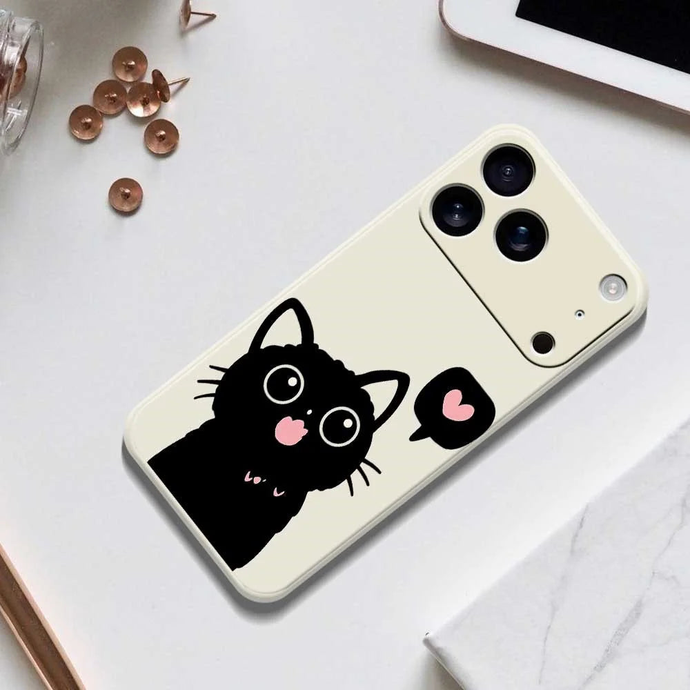 For iPhone 18 Pro / 17 Pro Case Love Black Cat Pattern Printing Straight Edge TPU Phone Back Cover - Green - 6