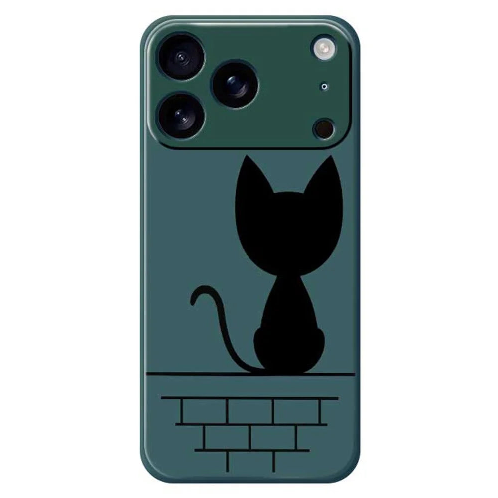For iPhone 18 Pro / 17 Pro Case Black Cat on the Wall Pattern Printing Straight Edge TPU Phone Back Cover - Green - 1