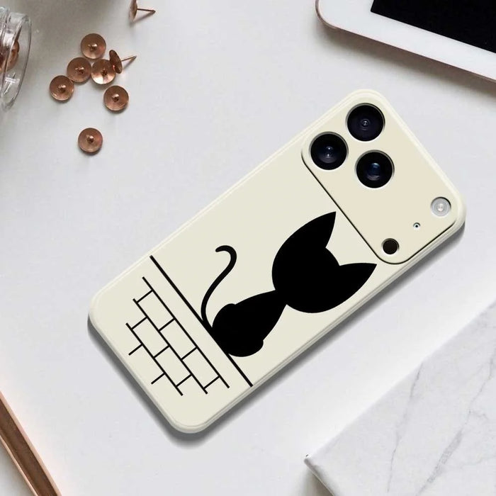 For iPhone 18 Pro / 17 Pro Case Black Cat on the Wall Pattern Printing Straight Edge TPU Phone Back Cover - Green - 6