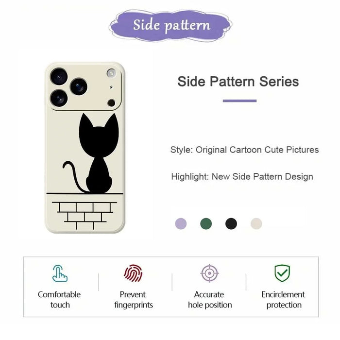 For iPhone 18 Pro / 17 Pro Case Black Cat on the Wall Pattern Printing Straight Edge TPU Phone Back Cover - Green - 7