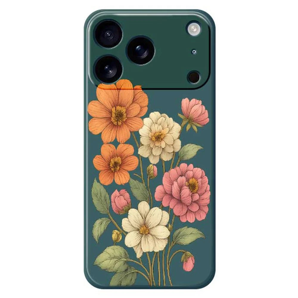 For iPhone 18 Pro / 17 Pro Case Beautiful Flowers Pattern Printing Straight Edge TPU Phone Back Cover - Green - 1