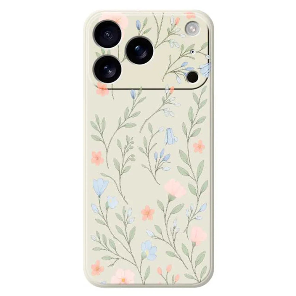For iPhone 18 Pro / 17 Pro Case Pink Blue Flowers Pattern Printing Straight Edge TPU Phone Back Cover - Beige - 1
