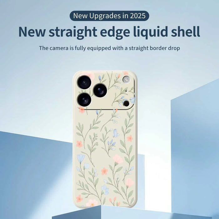 For iPhone 18 Pro / 17 Pro Case Pink Blue Flowers Pattern Printing Straight Edge TPU Phone Back Cover - Beige - 2