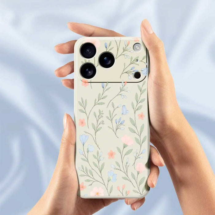For iPhone 18 Pro / 17 Pro Case Pink Blue Flowers Pattern Printing Straight Edge TPU Phone Back Cover - Beige - 4
