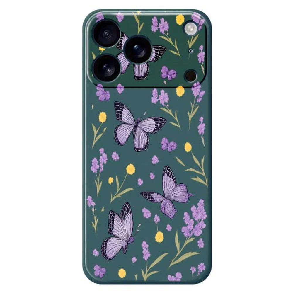 For iPhone 18 Pro / 17 Pro Case Purple Butterflies Pattern Printing Straight Edge TPU Phone Back Cover - Green - 1