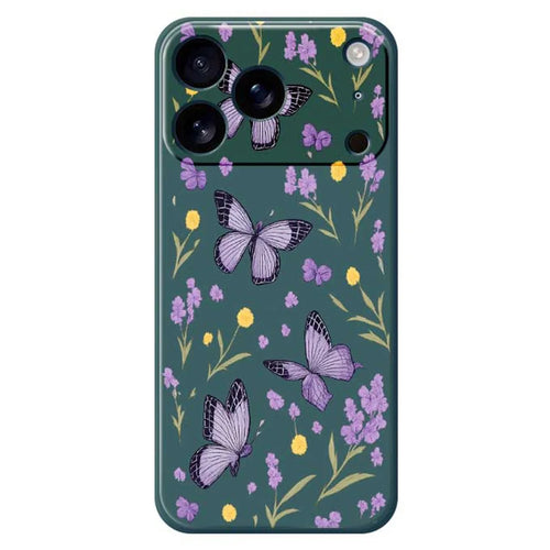 For iPhone 18 Pro / 17 Pro Case Purple Butterflies Pattern Printing Straight Edge TPU Phone Back Cover - Green - 1