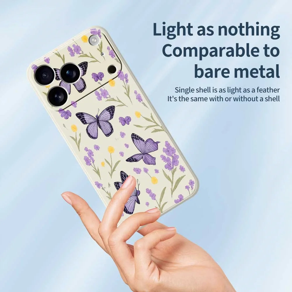 For iPhone 18 Pro / 17 Pro Case Purple Butterflies Pattern Printing Straight Edge TPU Phone Back Cover - Green - 3