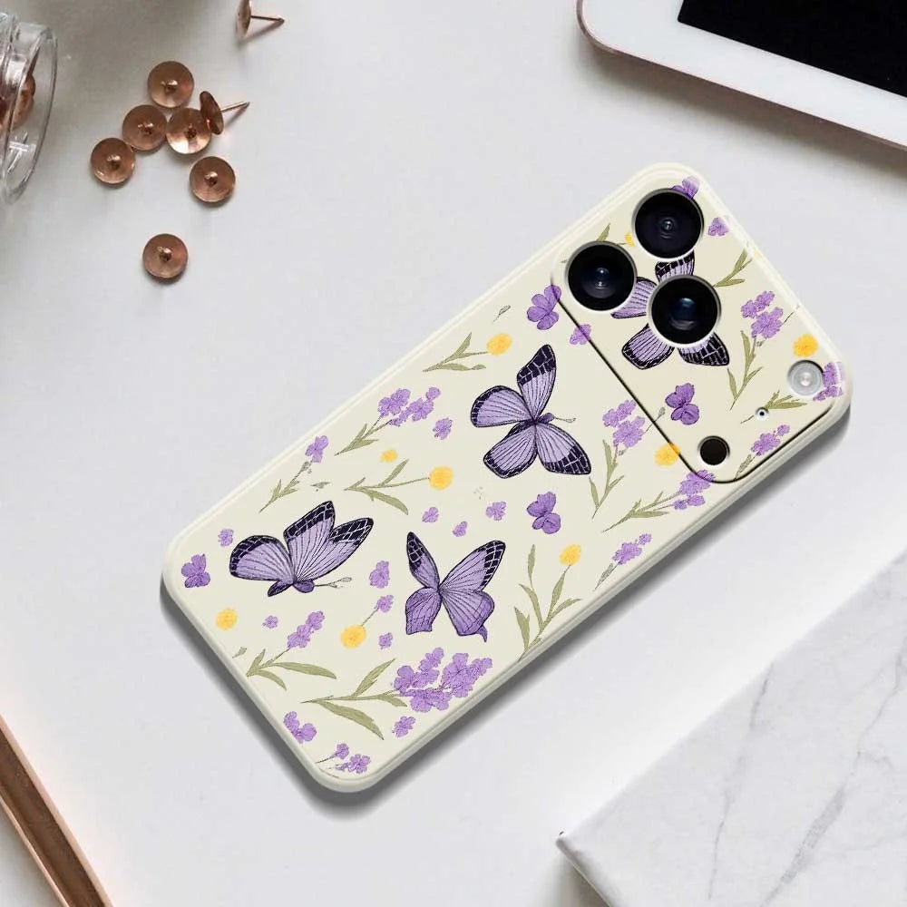 For iPhone 18 Pro / 17 Pro Case Purple Butterflies Pattern Printing Straight Edge TPU Phone Back Cover - Green - 6