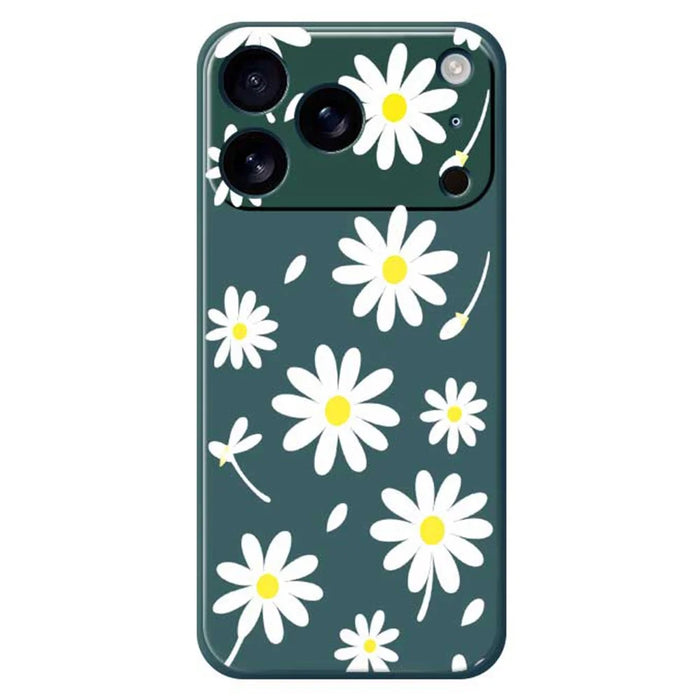 For iPhone 18 Pro / 17 Pro Case White Daisy Pattern Printing Straight Edge TPU Phone Back Cover - Green - 1