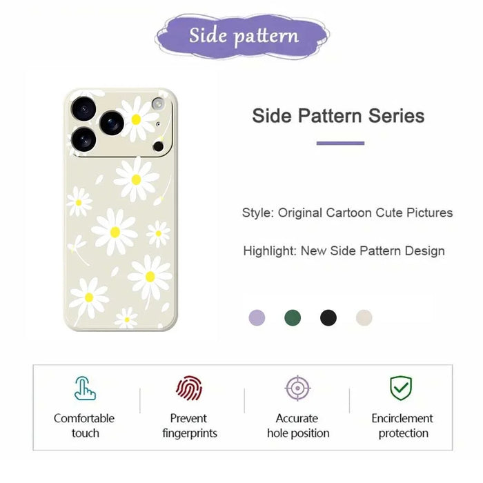 For iPhone 18 Pro / 17 Pro Case White Daisy Pattern Printing Straight Edge TPU Phone Back Cover - Green - 7