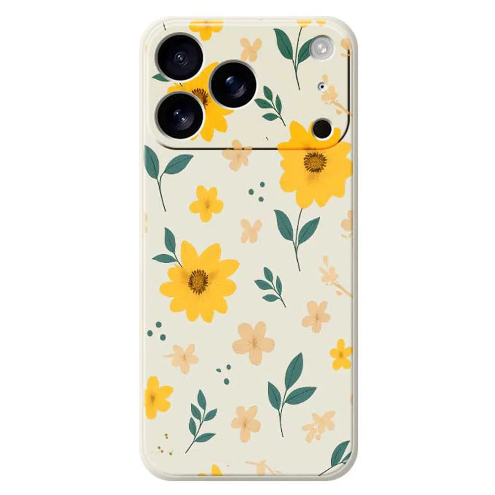 For iPhone 18 Pro / 17 Pro Case Yellow Floral and Leaves Pattern Printing Straight Edge TPU Phone Back Cover - Beige - 1